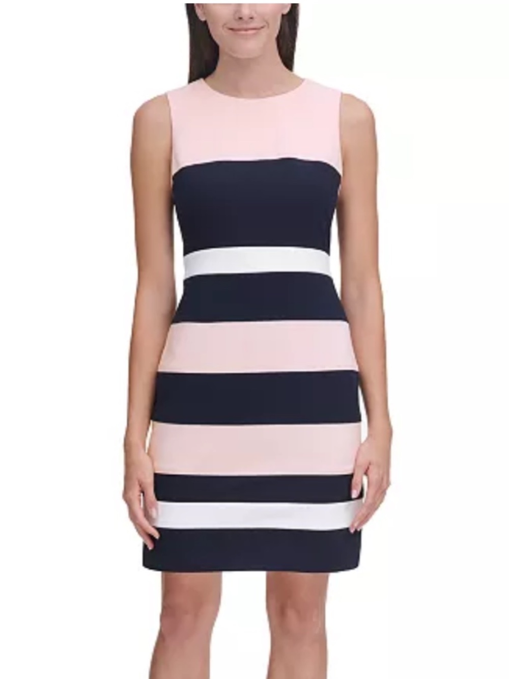 TOMMY HILFIGER 2 Pink Color Block Sleeveless Jewel Neck Sheath Career Dress